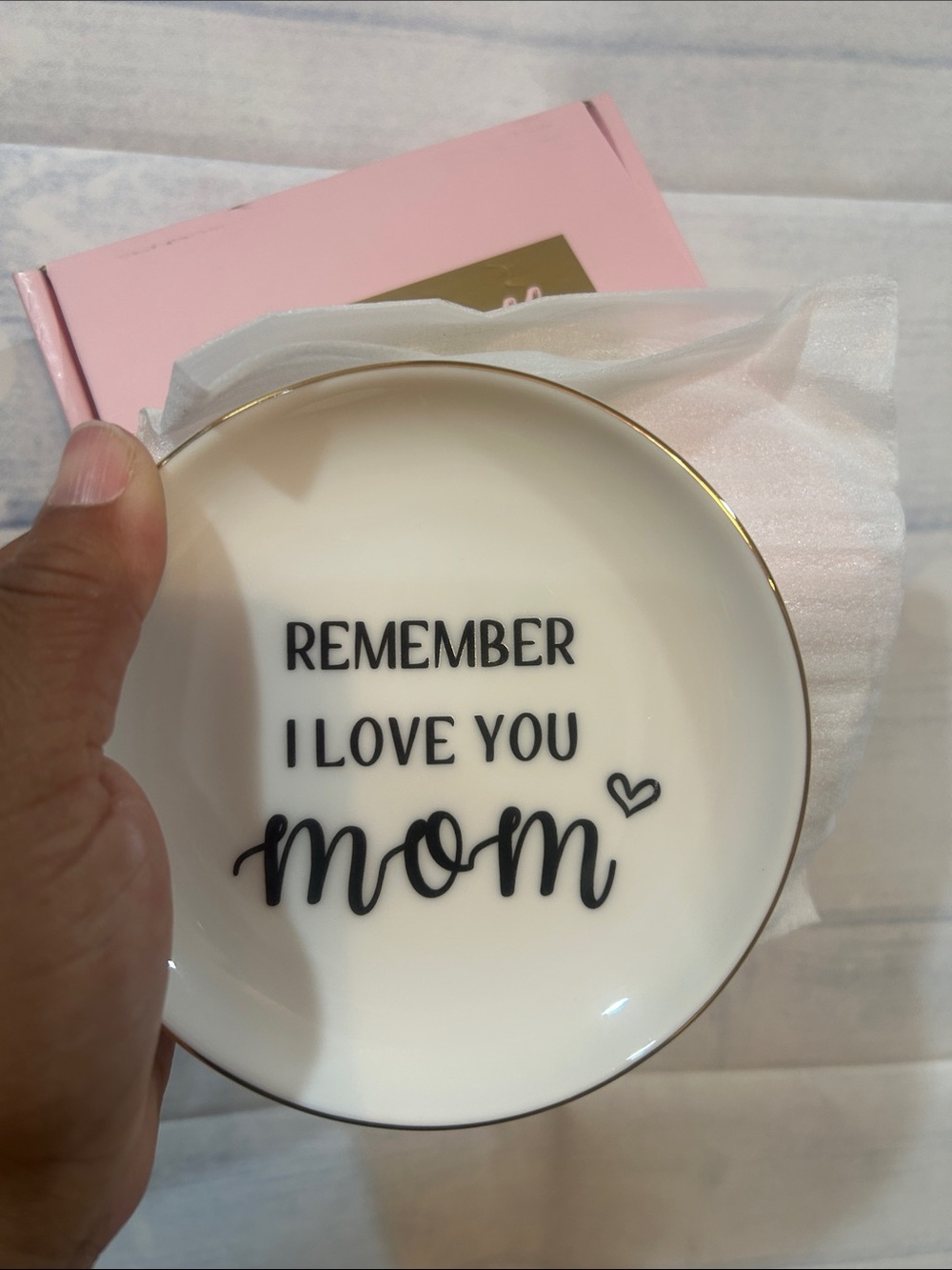 Remember I Love You Mom Porcelain Trinket Dish - White with Gold Rim